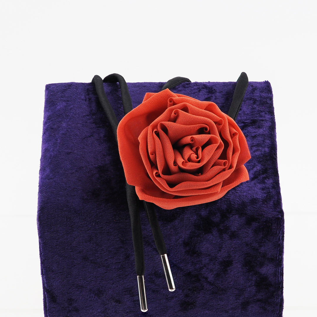 Red Silk Rose Choker Necklace with Black Satin Lace