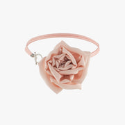 Front view of handcrafted pink silk rose choker necklace with toggle clasp, featuring a large flower made of natural chiffon