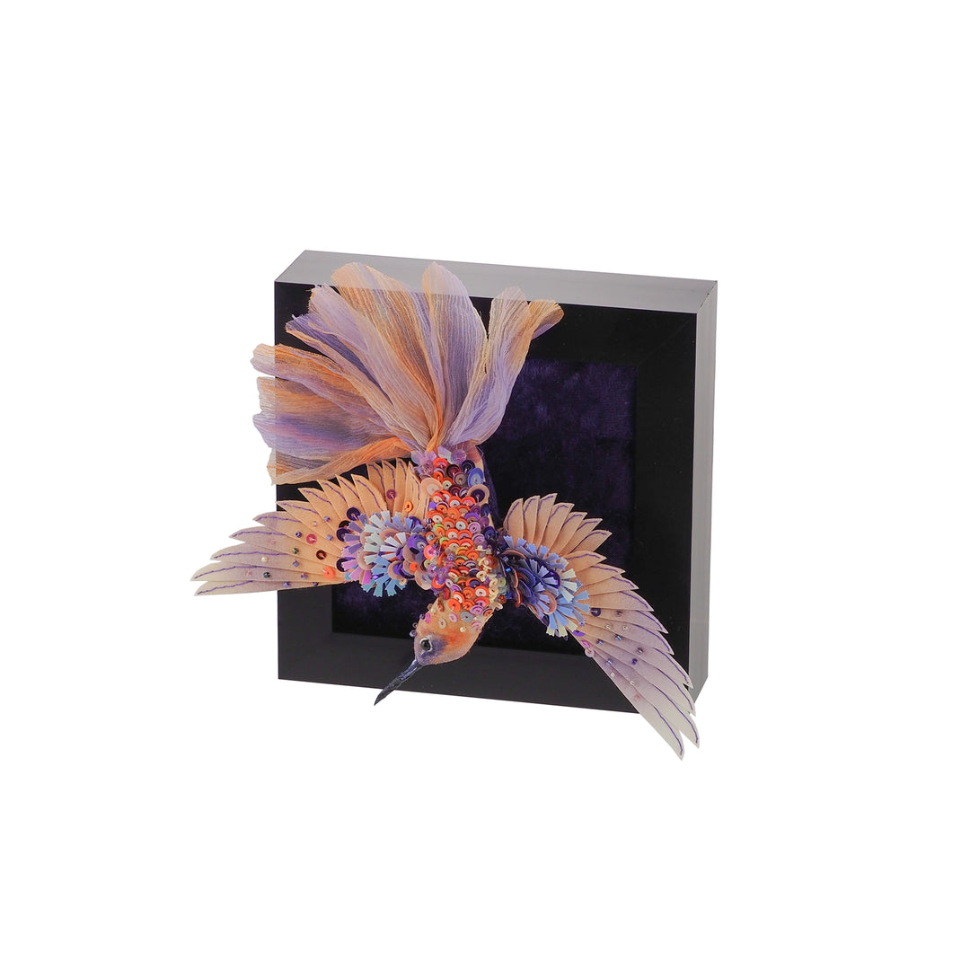 Hummingbird Spreading Wings: Embroidered Statement Brooch